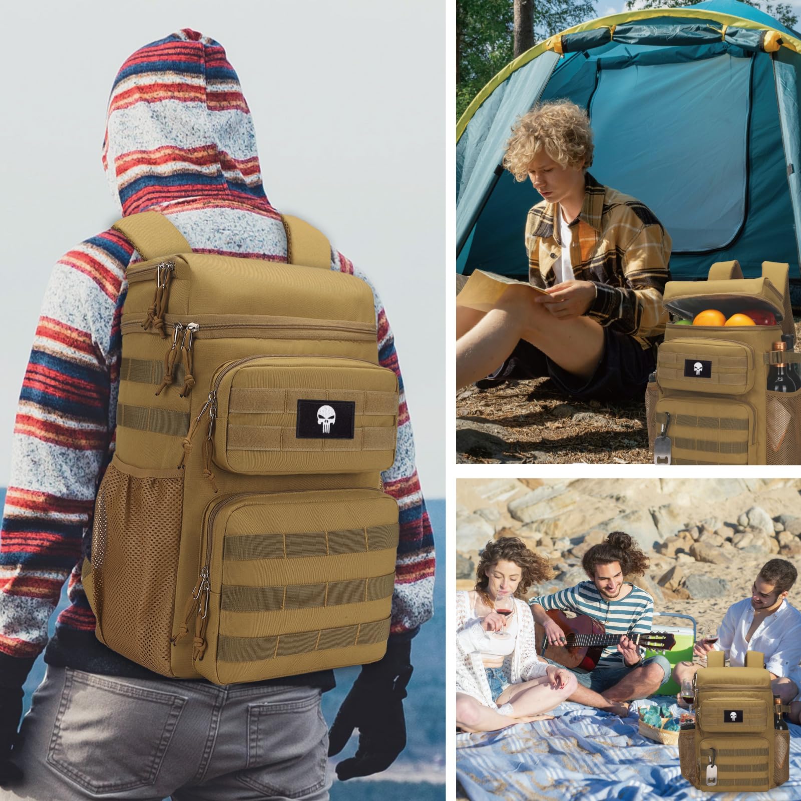 Zaino Termico Tattico, Zaino Frigo Morbido e Leggero Impermeabile, Borsa Termica Isolata, Borsa Frigo Portatile Impermeabile per Spiaggia, Viaggi, Campeggio, Picnic, Escursionismo
