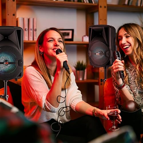 Miniatura 8 de QFX PBX-800TWS Sistema PA estéreo TWS Bluetooth de 8 pulgadas con 2 altavoces de 8 pulgadas, 2 micrófonos, 2 soportes y un control remoto