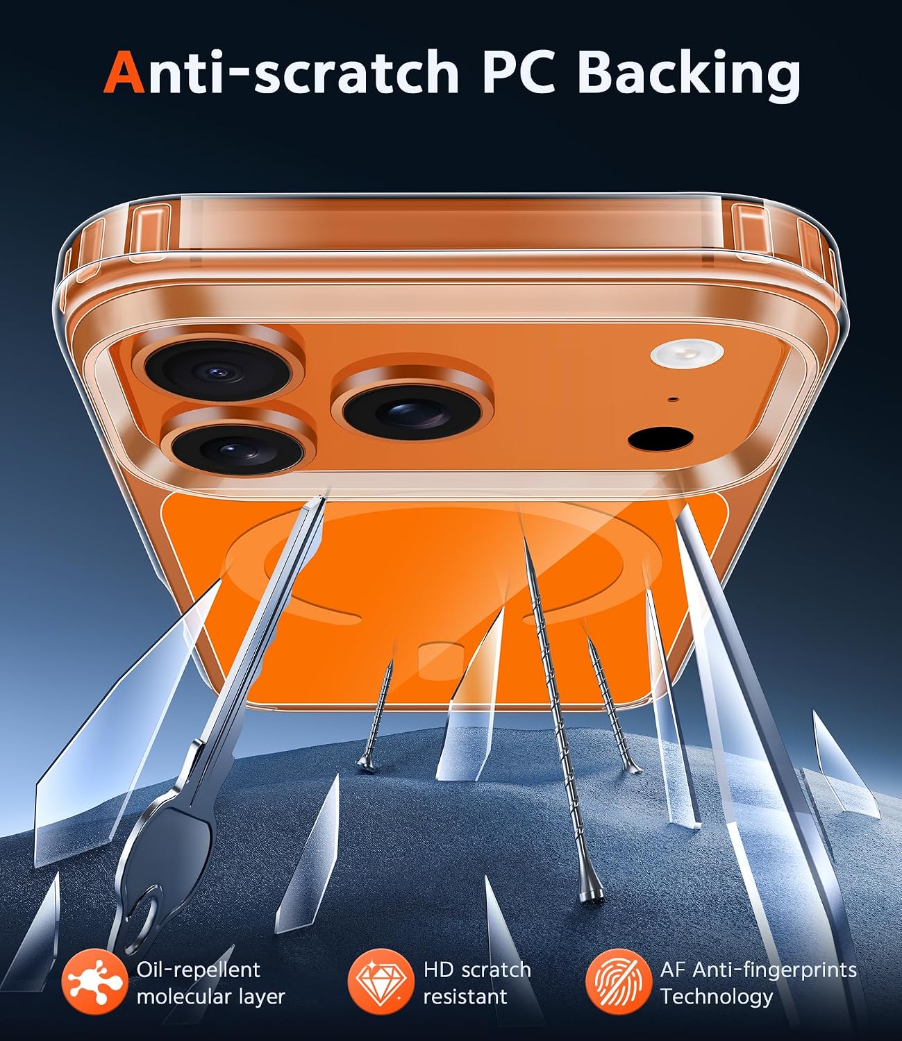FNTCASE for iPhone 17 Pro-Max Case: Clear Magnetic Phone Cases with Screen Protector Compatible with Magsafe Slim Anti Yellowing Rugged Shockproof Protective Transparent Cell Cover (B-A Orange)
