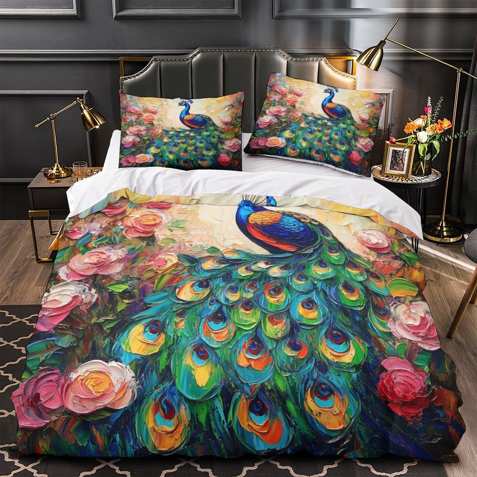 Housse de Couette Paon 260x220 cm avec 2 Taies d'Oreiller en Microfibre