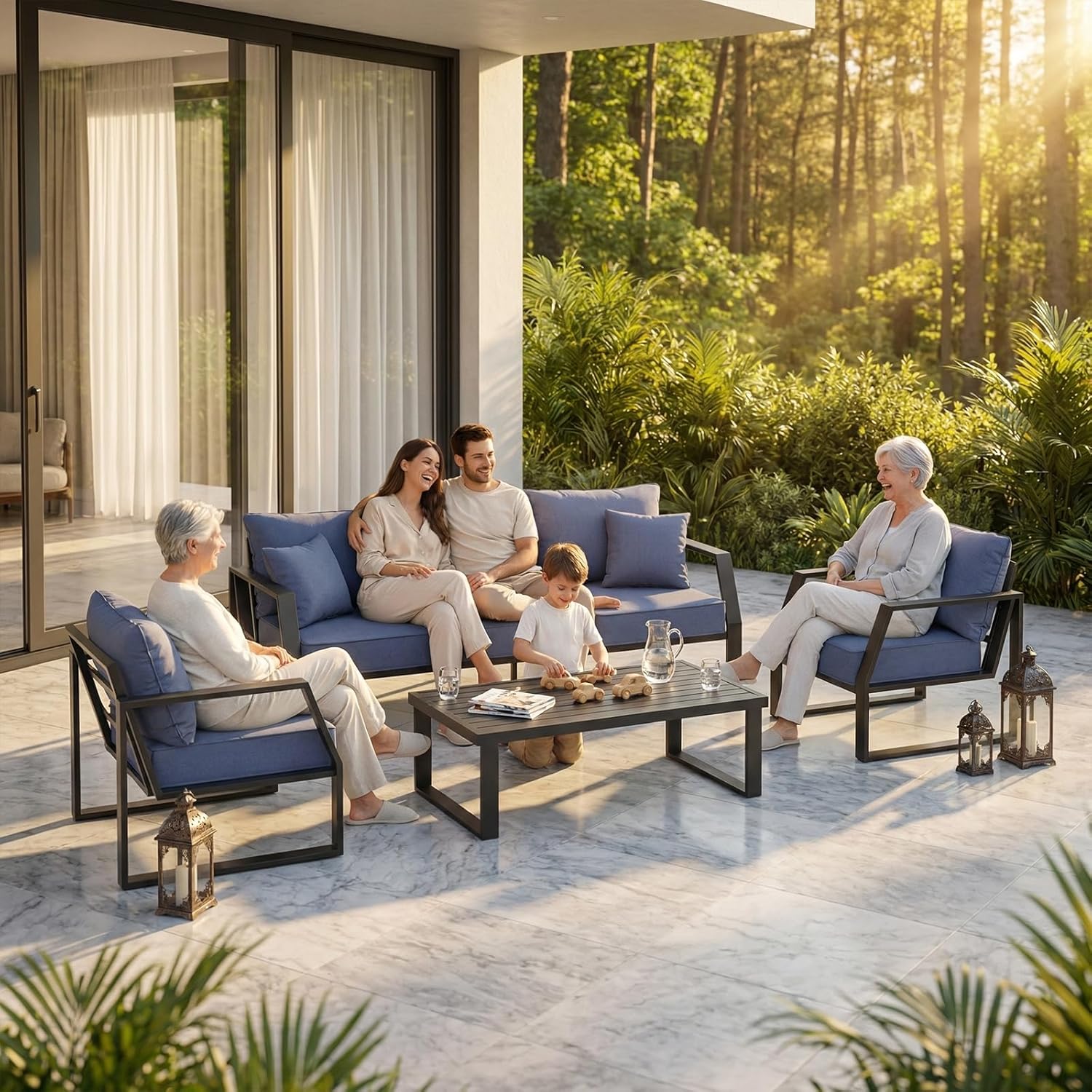 Oversized Modern Outdoor Patio Chair Set of 2 with 5" Thick Cushions, Deep Seat & Wide Armrests, Aluminum All-Weather Rustproof UV-Resistant Frame for Garden, Backyard, Porch