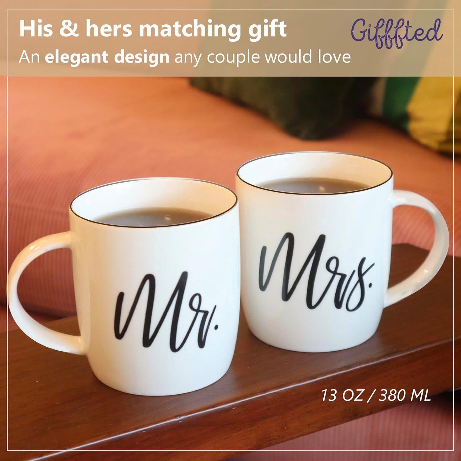 Triple Gifffted Mr and Mrs Coffee Mugs Couples Gifts Ideas for Christmas Wedding Anniversary Engagement Valentines,his Hers Present,husband Wife,him Her,men Women,bride Groom,newlyweds,ceramic 380ml - Image 3