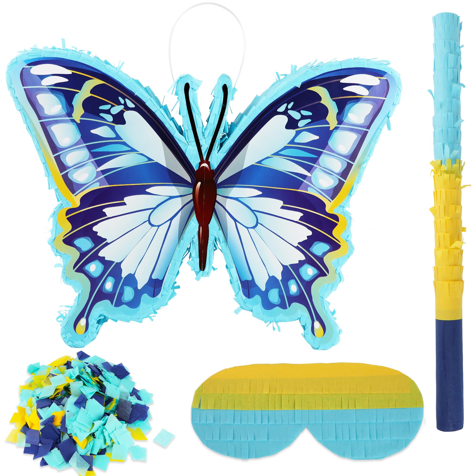 Pignatta a farfalla blu con benda bastone coriandoli farfalla decorazioni per feste per ragazze festa di compleanno baby shower principessa giardino fatato forniture a tema