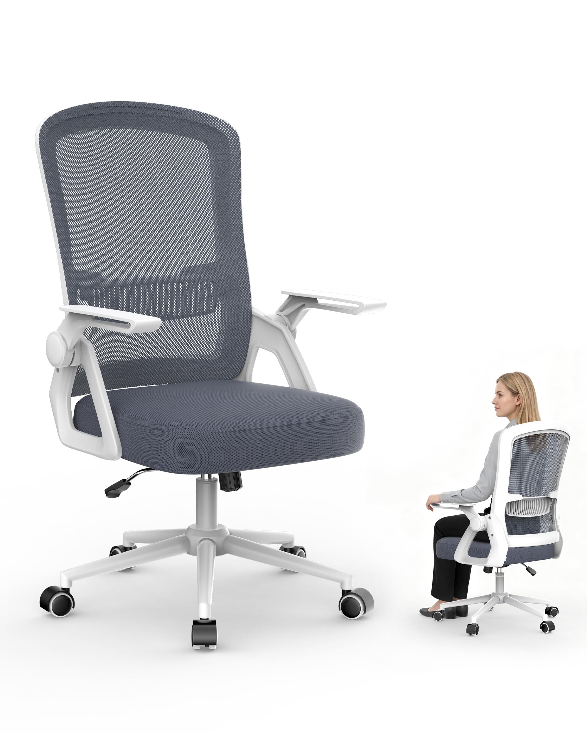 naspaluro Ergonomiczne Krzesło Biurowe z Podnoszonymi Podłokietnikami,Krzesło z Oddychającą Siatką, Wsparciem Lędźwiowym, Regulowanym Oparciem i Wysokością, do Biura i Pracy,Biało-niebieski