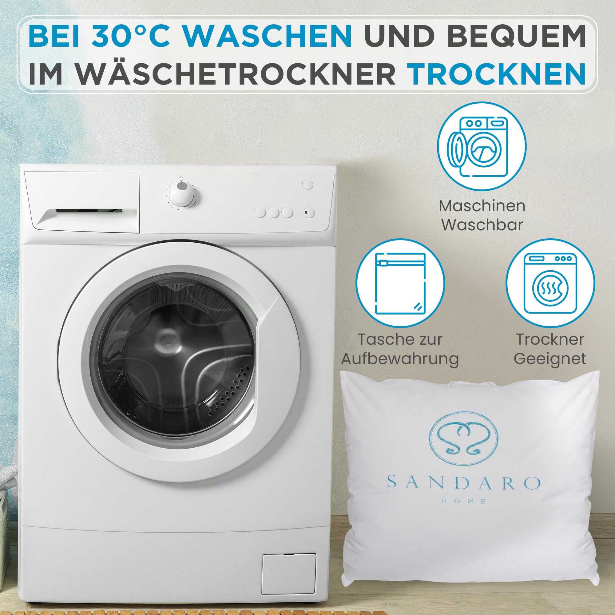 Kopfkissen 80x80 cm 1500g Gänsefedernfüllung Bezug aus reiner Baumwolle