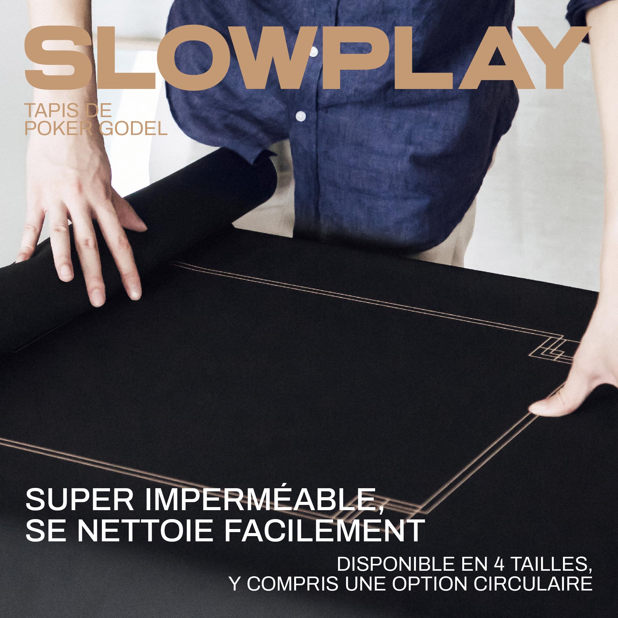 Tapis de poker SLOWPLAY Godel, déperlant, facile à nettoyer, noir/or