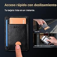 Vista 4 de Buffway - Carteras de cuero delgadas minimalistas con bolsillo frontal y bloqueo RFID para hombres y mujeres, negro (Alaska Black), Pequeña