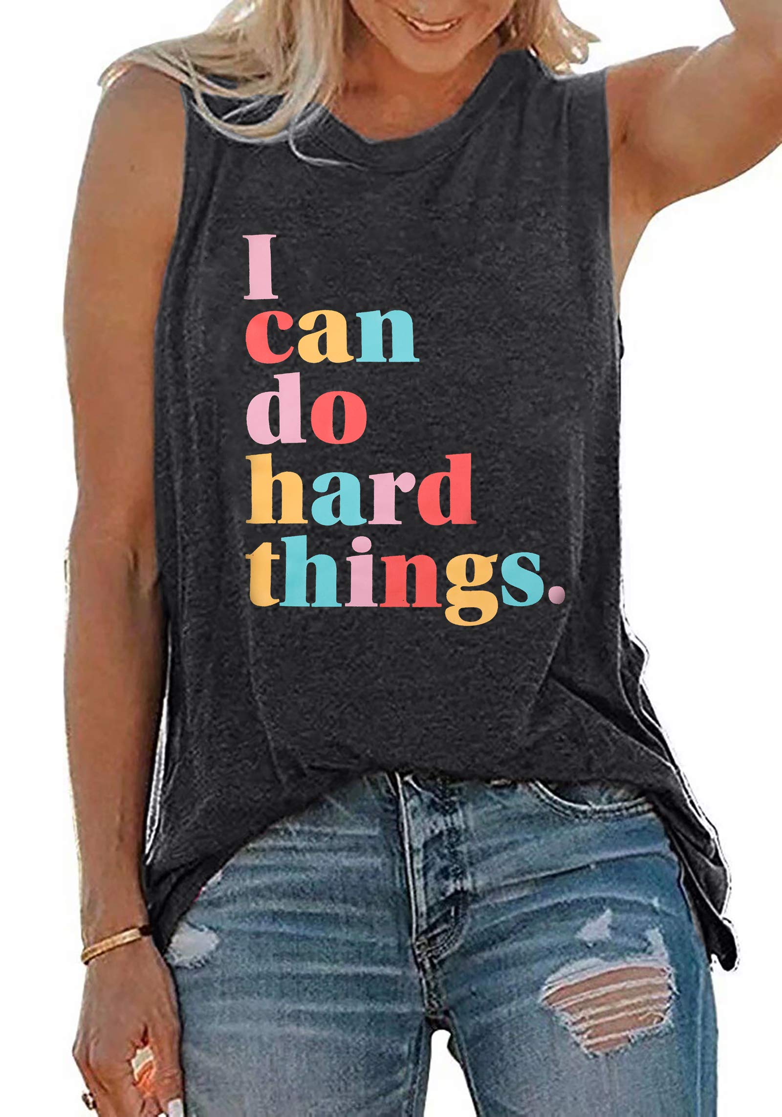 I Can Do Hard Things Tank Top Women Printed Graphic Vest Workout T Shirts Summer Casual Tee Tops