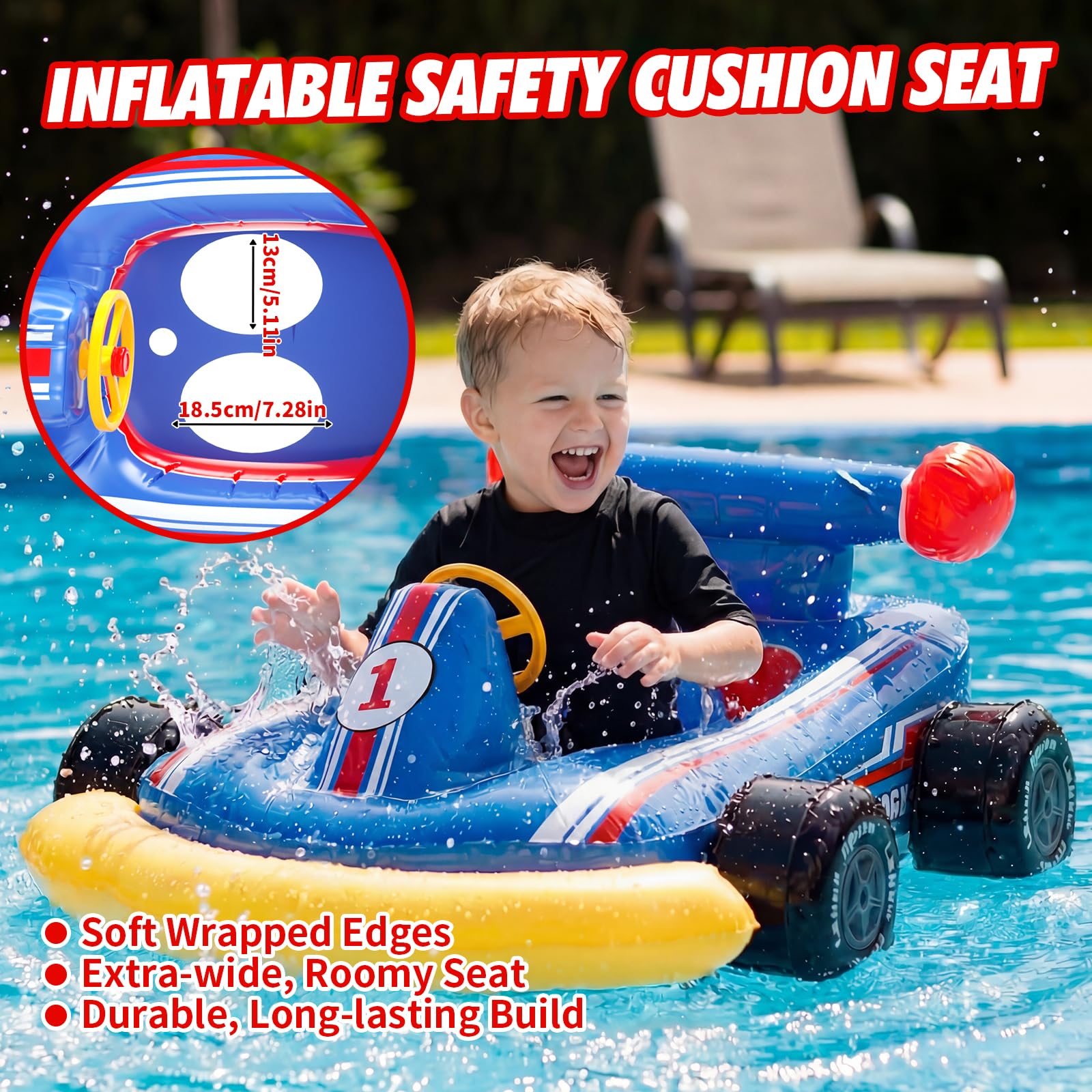 Lehoo Castle Gommone Gonfiabile con Pistola ad Acqua e Volante Sonoro, Ausilio di Galleggiamento Go-kart per Bambini dai 3 ai 6 Anni, Seggiolino da Piscina Sicuro per Giochi Acquatici Estivi