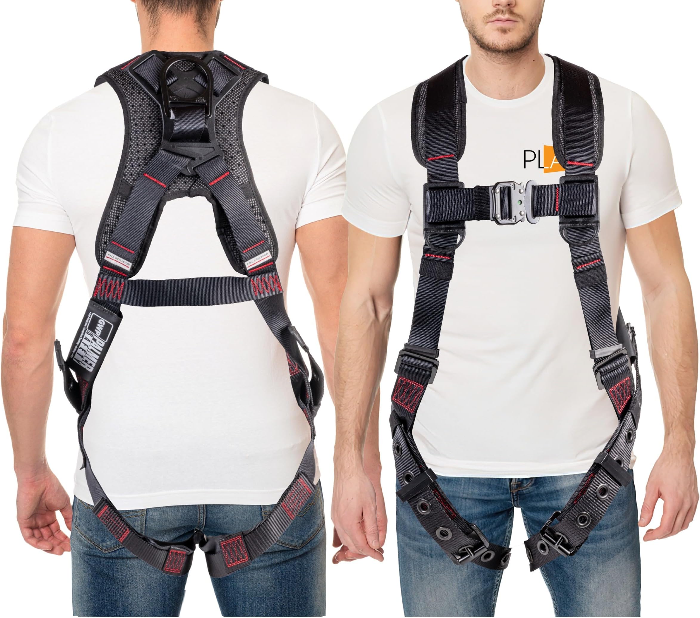Palmer Safety Full Body Harness with 5 Point Adjustment, Dorsal D-ring, Grommet Legs, Two Side D Rings, and Fall Indicators