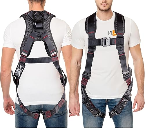 Palmer Safety Arnés de cuerpo completo con ajuste de 5 puntos, anillo en D dorsal, patas con ojales, anillos en D laterales e indicadores de caída