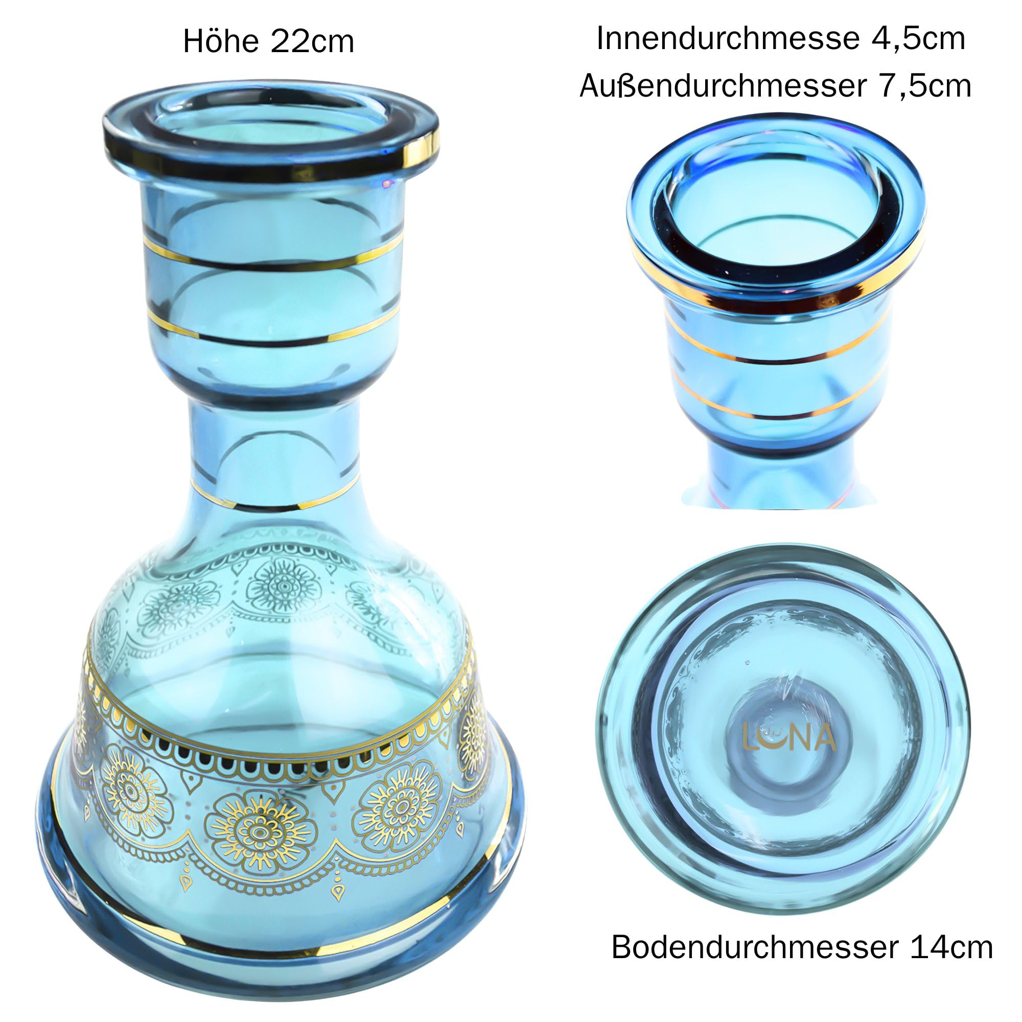 Luna Hookah Premium Travel Tradi Shisha Kit complet Design élégant | Pipe à eau traditionnelle 43 cm avec tête en pierre, cheminée, tuyau traditionnel et pince (Bleu Océan)