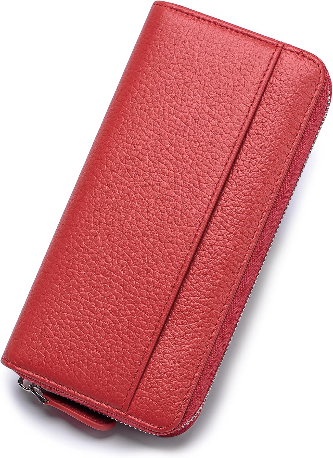 Wallets for Women RFID Blocking Real Leather Extra Long Large Capacity Zipper Clutch Wallet with 18 Card Slots, Red
