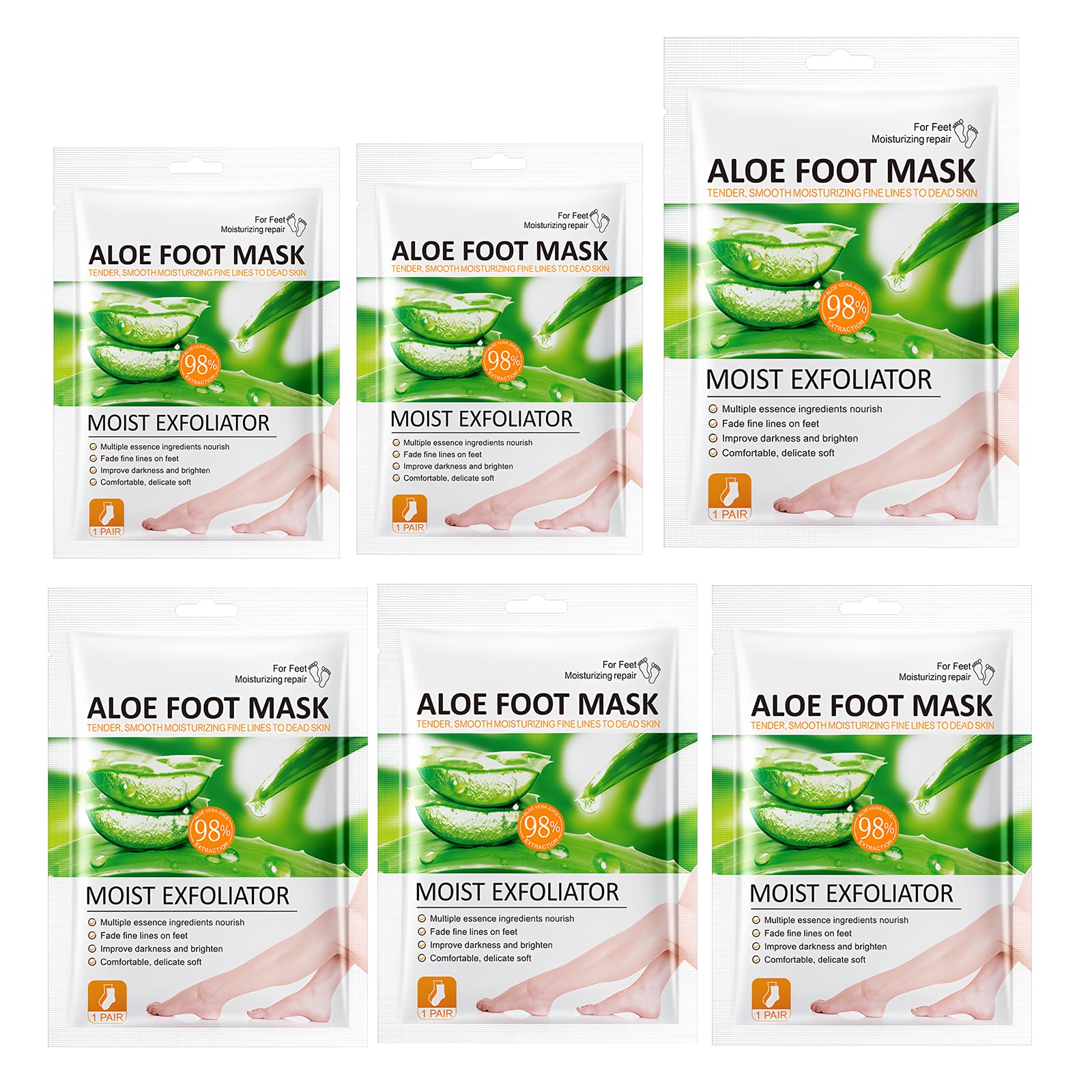 Aloe Vera maska do stóp, 6 par, nawilżająca i peelingująca, skarpety usuwające zrogowaciały naskórek, maska do pielęgnacji stóp, kojący aloes