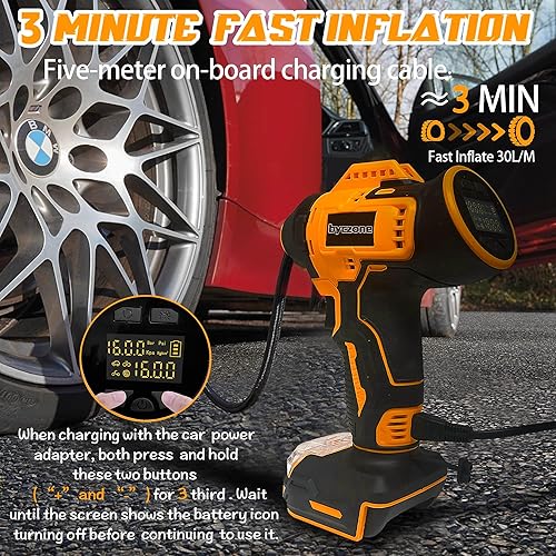 Miniatura 5 de Compresor de aire inalámbrico para inflador de neumáticos, compatible con batería Dewalt de 20 V máximo, bomba de aire portátil de mano de 160 PSI