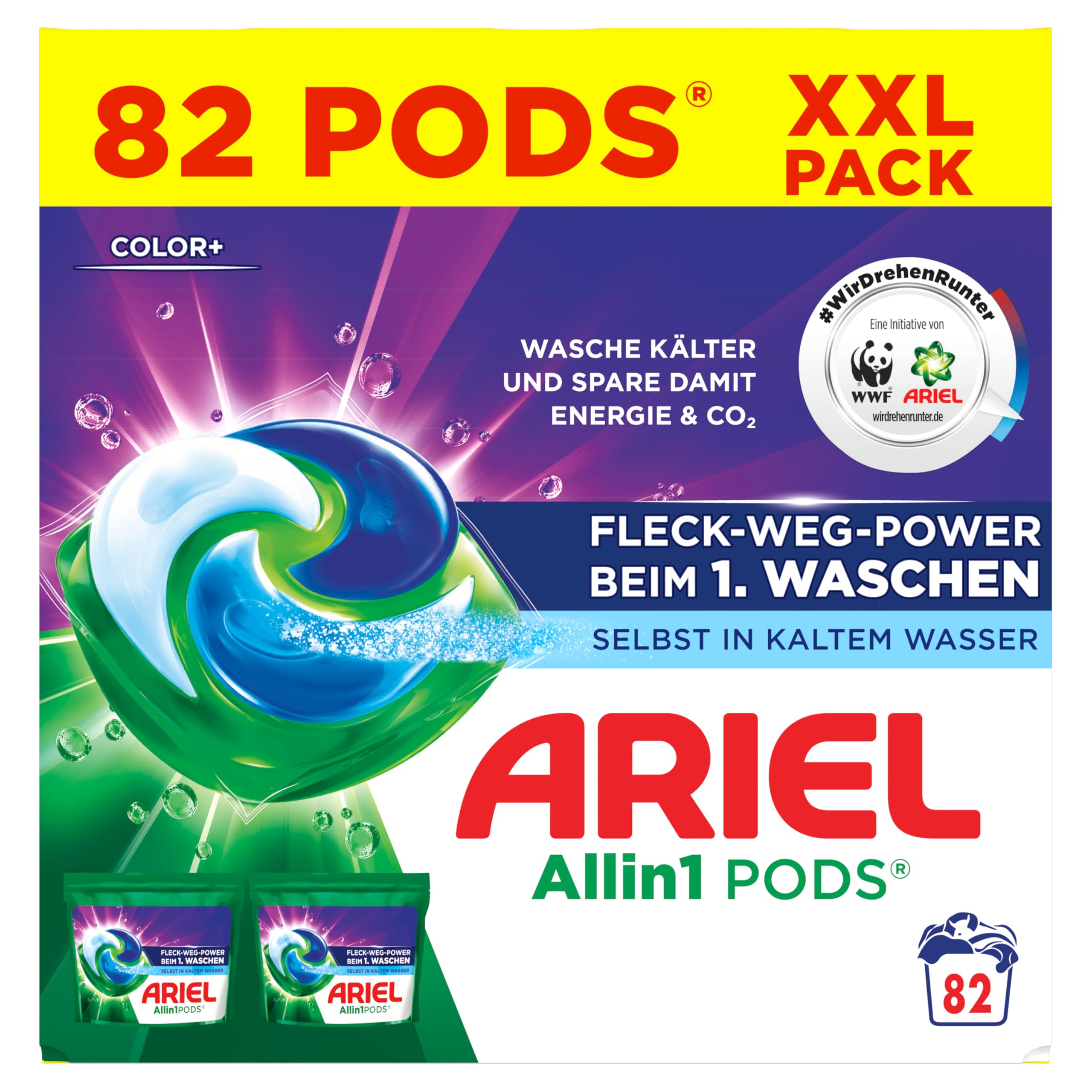 Ariel Allin1 PODS, kapsułki z płynnym detergentem, 82 pranie, Color+, plamy-weg Power od pierwszego prania, nawet w zimnej wodzie