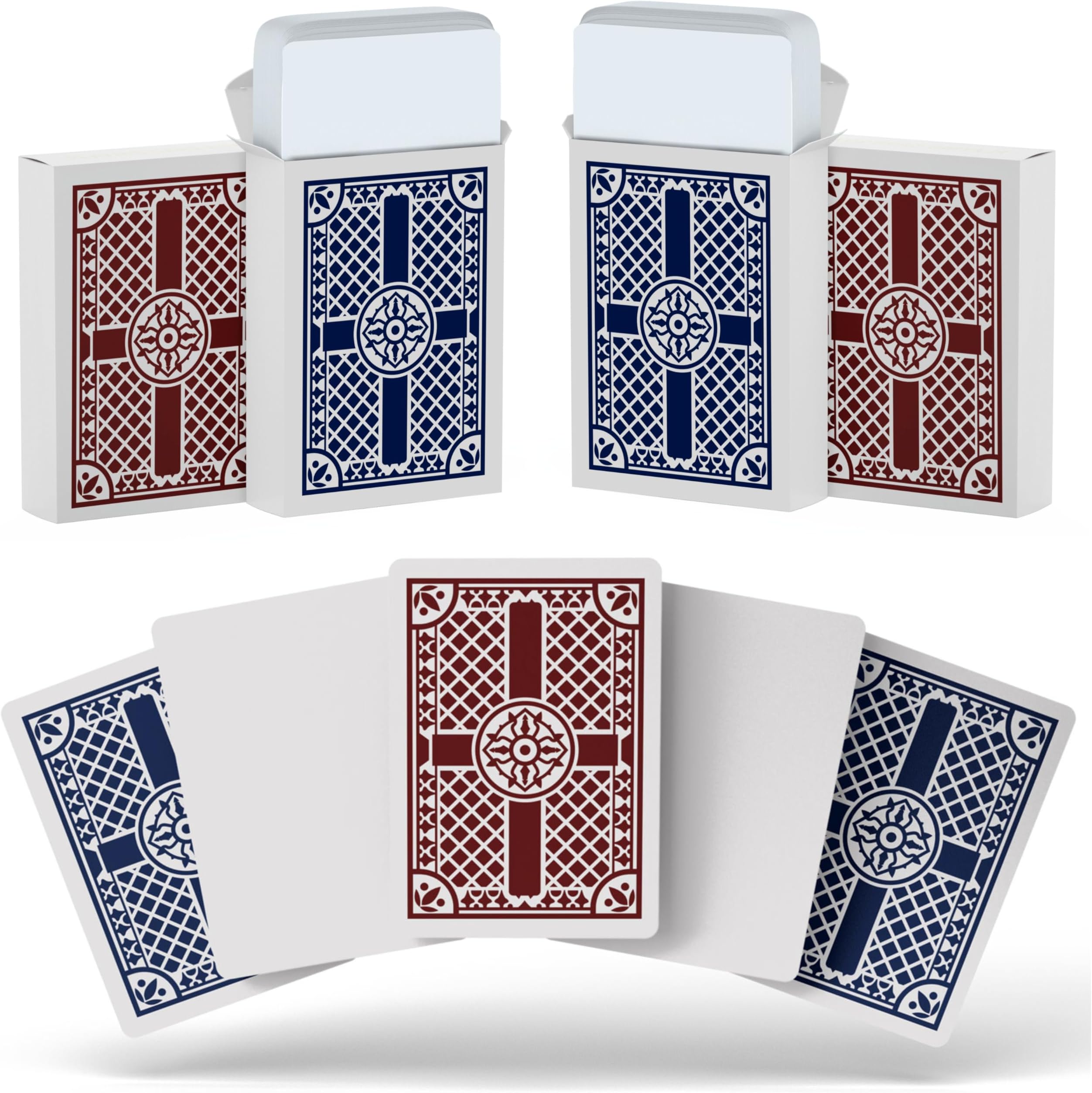 Blank Playing Cards, Bulk Pack - 4 Decks of Blank Face Poker Cards with Back Design (60 Cards per Box / 240 Cards Total) - 2.4 Inches x 3.4 Inches - (2 Dark Blue + 2 Maroon Red)