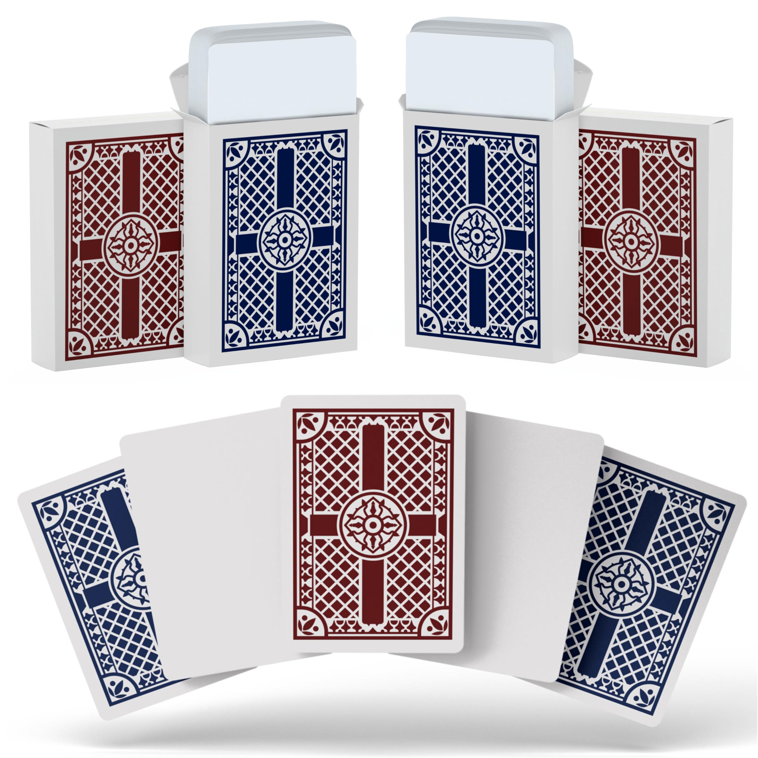 Blank Playing Cards, Bulk Pack - 4 Decks of Blank Face Poker Cards with Back Design (60 Cards per Box / 240 Cards Total) - 2.4 Inches x 3.4 Inches - (2 Dark Blue + 2 Maroon Red)