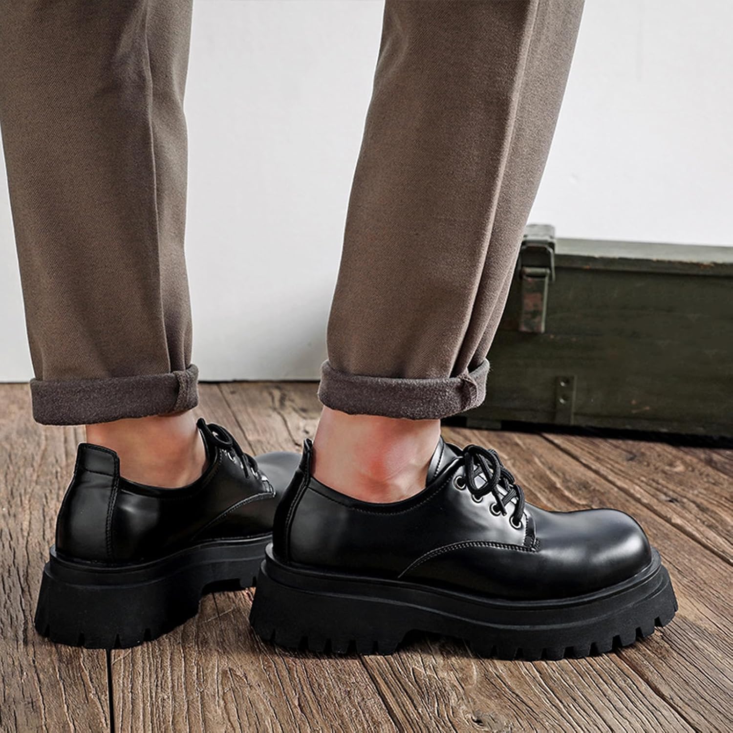 Men's Leather Round Toe Chunky Heel Platform Oxfords Comfortable Classic Lace-Up Non-Slip Lug Sole Block Heel Business Dress Shoes for Work Formal Office - Image 7