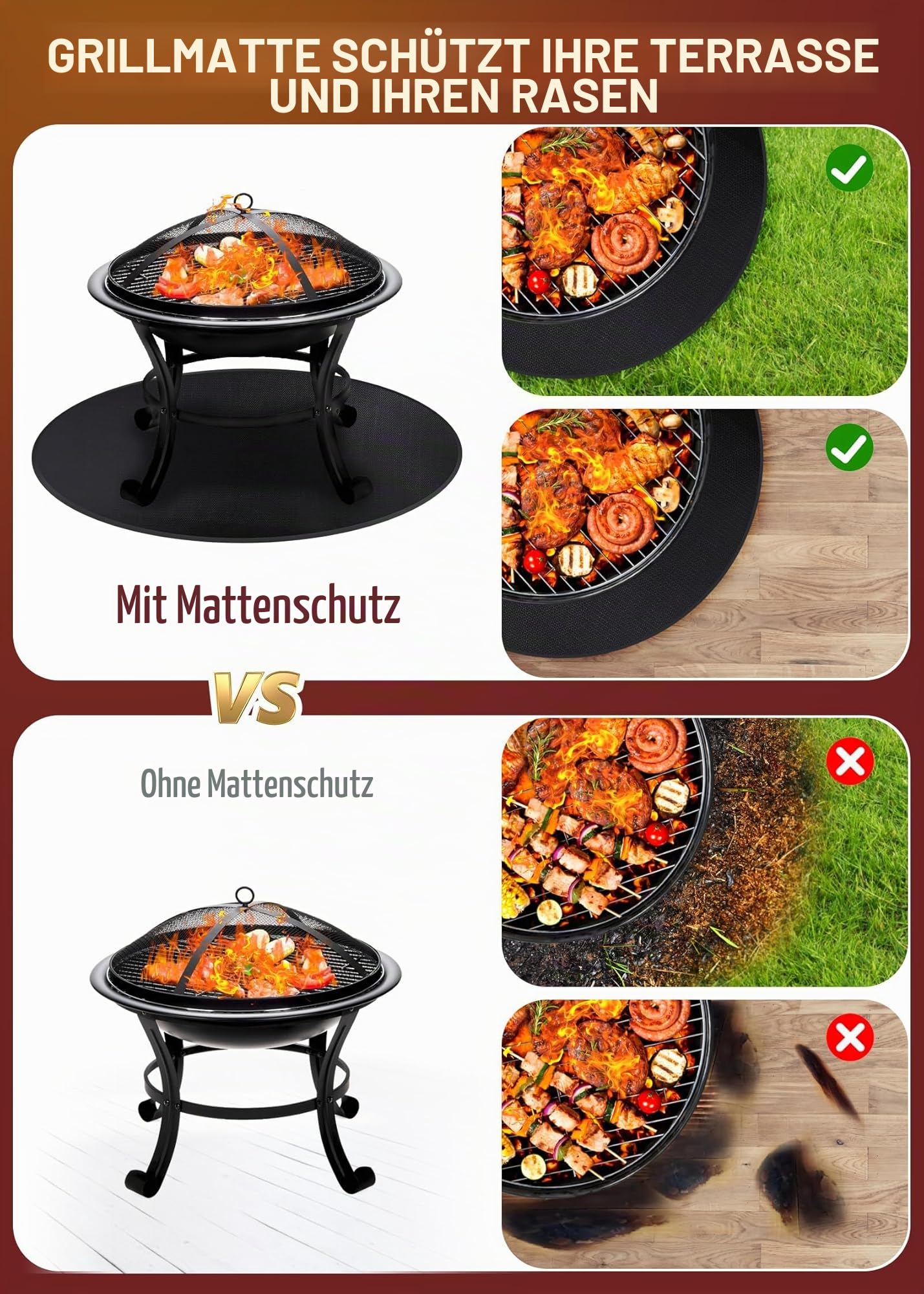 (122cm/48) Große Wiederverwendbare Feuergrubenmatte für Decking/Feuerfeste Matte/Ember Schutz/Patio und Runde Schutzmatte