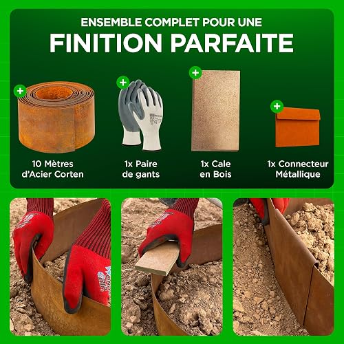 BIBODU Bordure Acier Corten 10 Mètres | Bordure Jardin Exterieur 14cm de Hauteur | Design Flexible & Facile à Installer | Gants, Cale en Bois, Connecteurs et eBook Inclus - 4