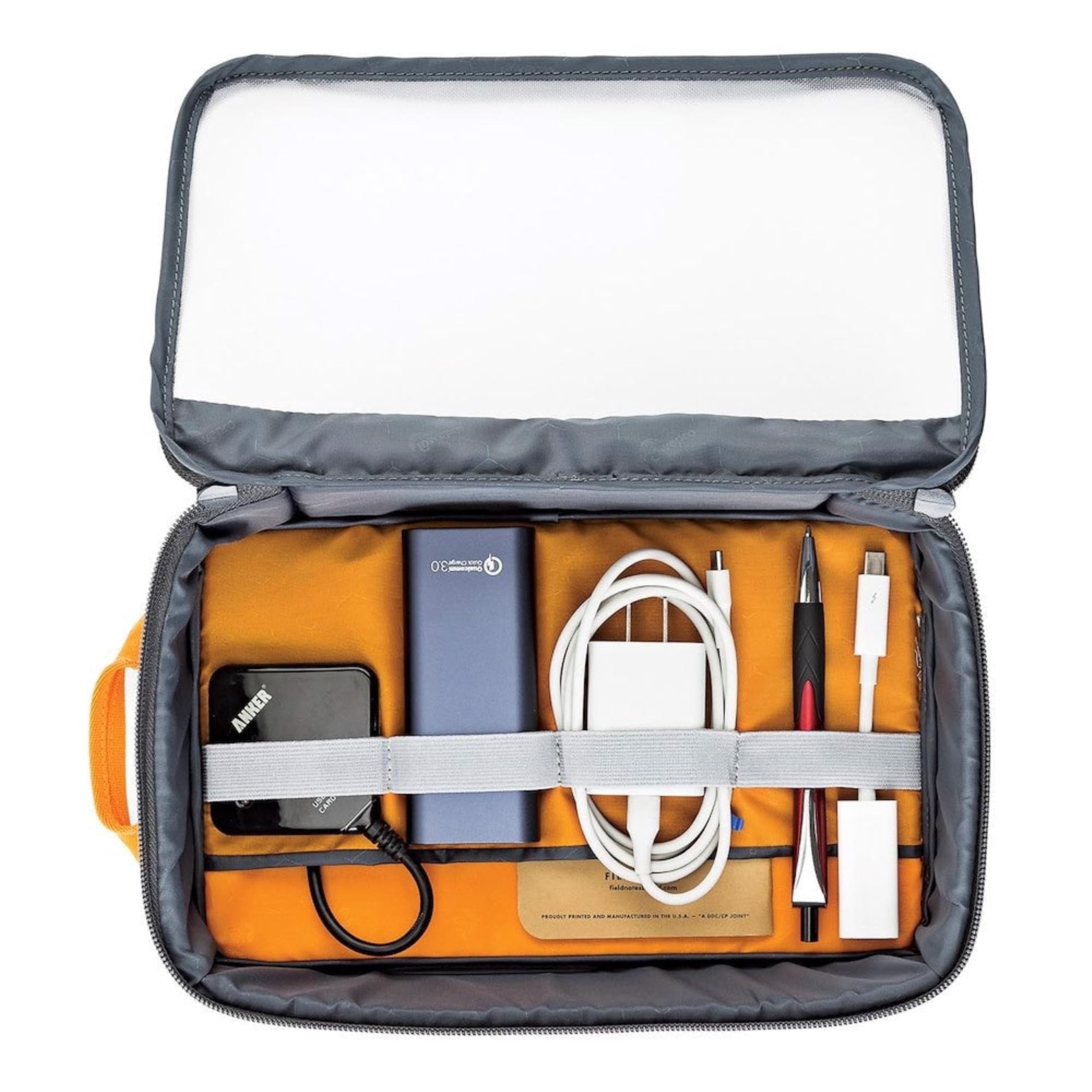 Lowepro Gearup duża torba, walizka podróżna na kable komputerowe, adaptery, akumulatory, ładowarki, małe aparaty fotograficzne i klucze USB, wykonana z tkaniny z recyklingu, szara