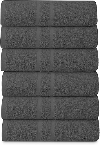 Miniatura 2 de Toallas de baño básicas medianas de 24 x 48 pulgadas, paquete de 6, color gris, suaves y absorbentes, toallas de algodón multiusos para baño, spa,