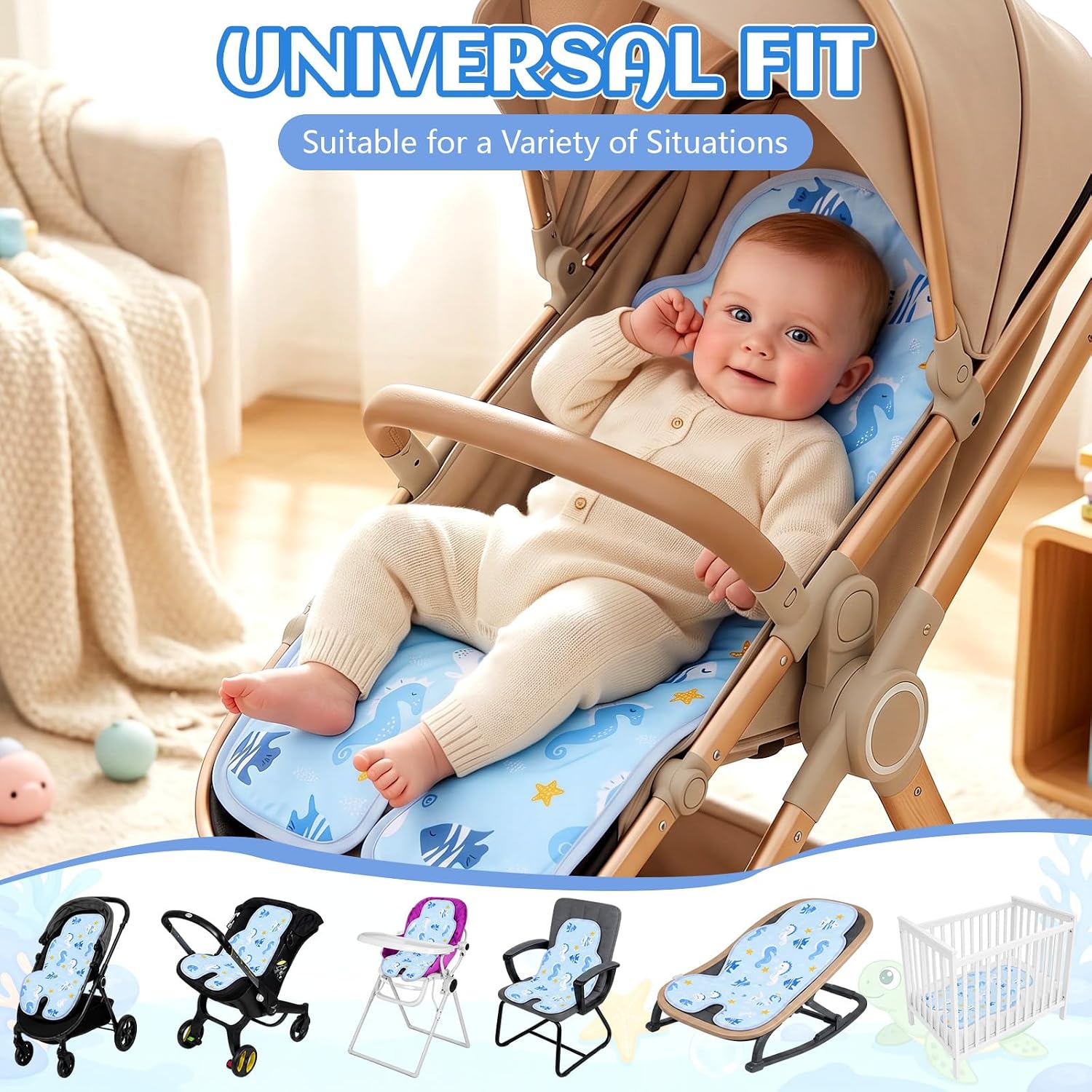 3 Pack Gel Car Seat Cooler Pad for Children, Summer Breathable Ice Stroller Cooler Mat, Multifunctional Baby Cooling Pad Suitable for Stroller, Baby Dining Chair, Child Safety Seat (Blue)