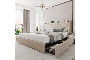 Royal Haven: King Upholstered Bed Frame with Storage