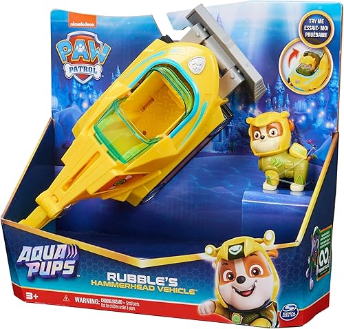 Miniatura 10 de Paw Patrol Aqua Pups Rubble - Vehículo transformador de tiburón martillo con figura de acción coleccionable, juguetes para niños a partir de 3 años