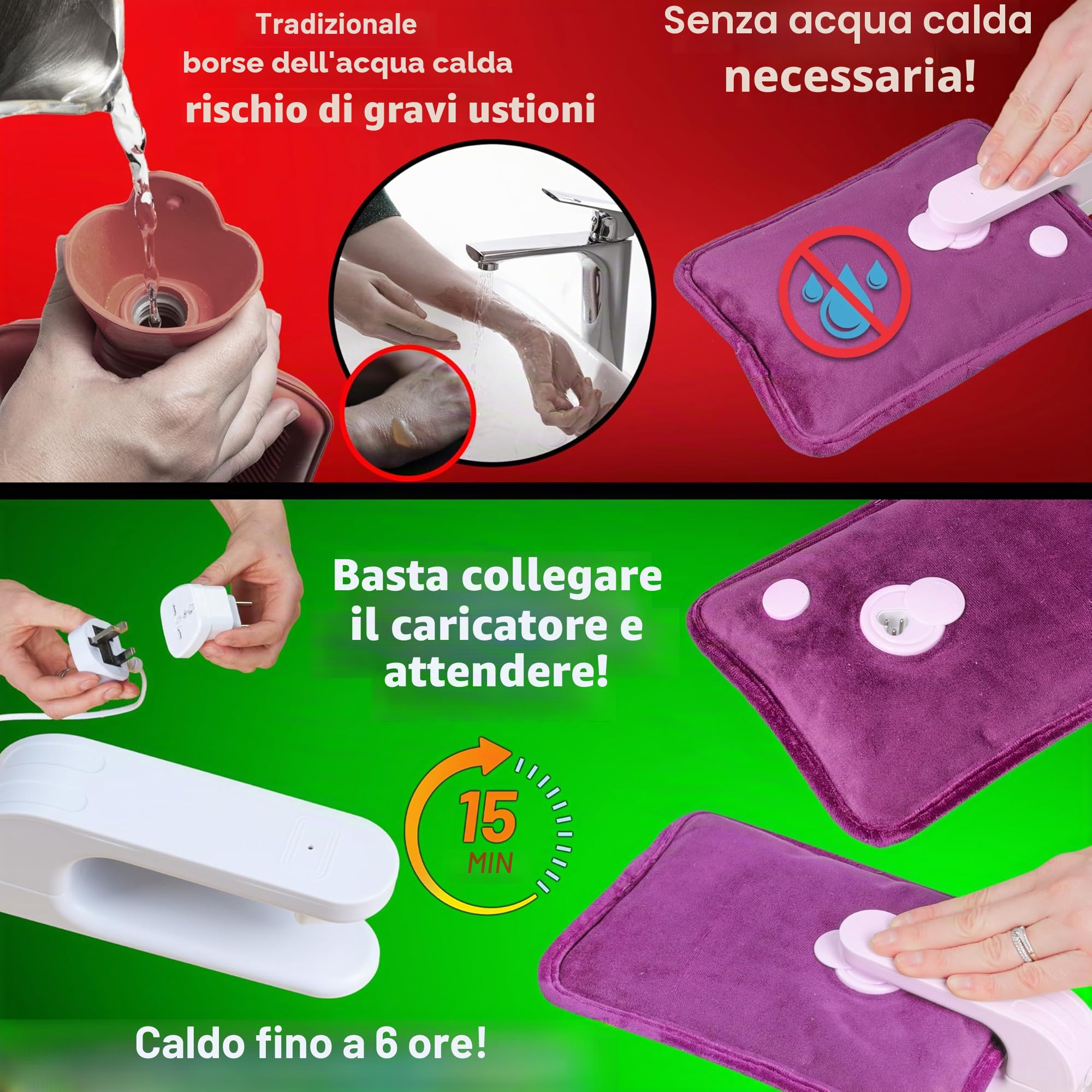 CityComfort Borsa Acqua Calda Elettrica Scaldino Elettrico Ricaricabile Morbida Copertura Boule Scaldamani Piedi Ciclo Relax Scaldotto Portatile (Viola)