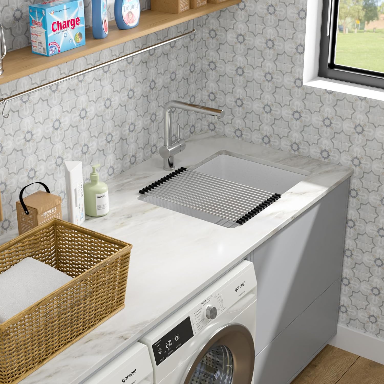 Dcolora 24 Inch White Undermount Deep Laundry Sink Single Bowl Laundry Utility Room Sink Granite Composite,#DC-0002GWL