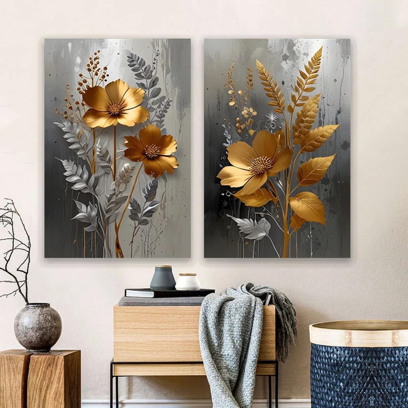 Affiche fleur dorée pour salon moderne tableau chic 50x70 - 8