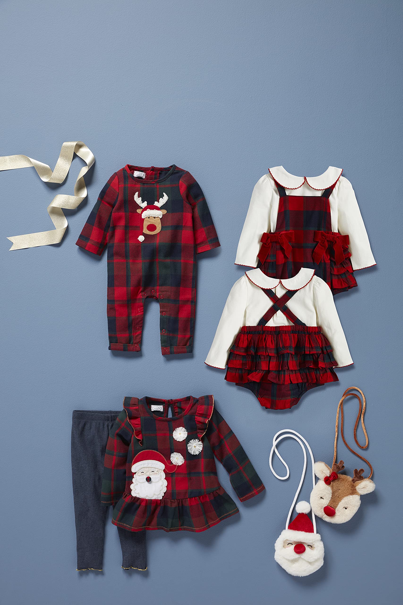 Mud Pie Baby Girls' Tartan Santa Tunic and Legging, Red, 9-12 Months