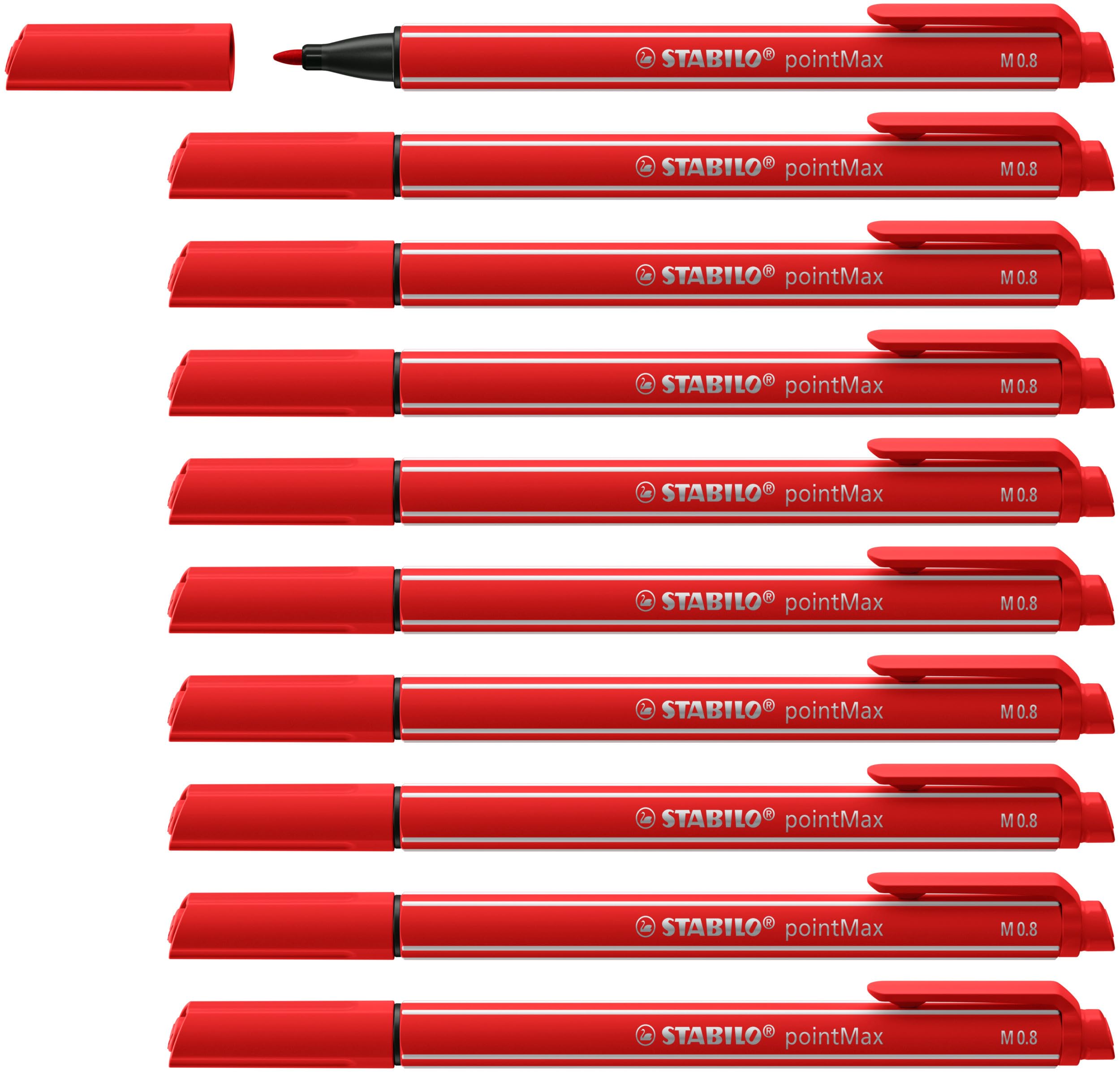 Nylon Tip Writing Pen - STABILO pointMax - Box of 10 - Carmine