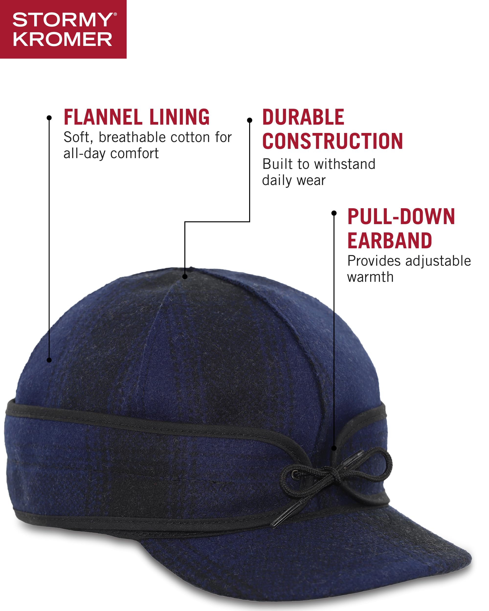 Stormy Kromer The Original Cap | Wool Blend Hat Warm Winter Outdoor Cap with Flannel Lining Earflaps for Men and Women product thumbnail 5