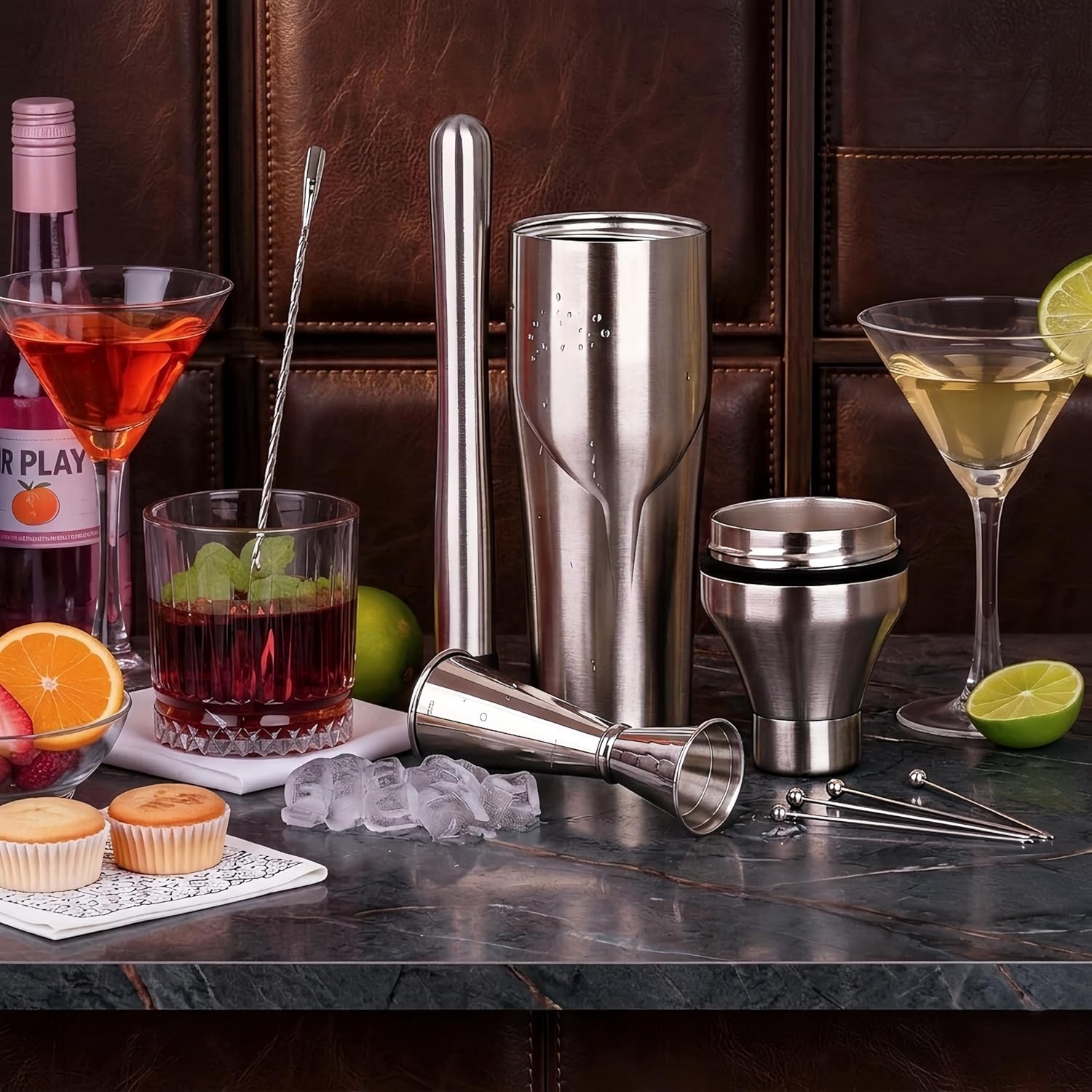 Lexenic Portable Bar Cocktail Shaker Set – Double Wall Insulated Bartender Kit with Travel Bag, All-in-One Mixology Set for Camping, Beach, Boat, Travel & Parties, Gift Ready
