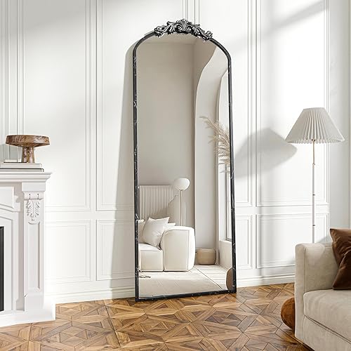 Miniatura 8 de Hasipu Espejo de pared vintage negro de 69 x 24 pulgadas, espejo arqueado antiguo con marco de metal, espejo adornado negro, espejo barroco para