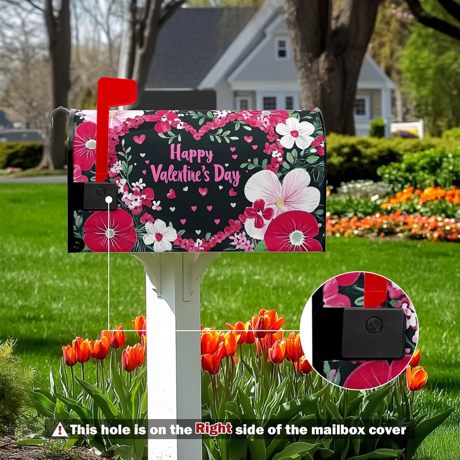 Valentines Day Mailbox Covers Magnetic Valentine Mailbox Cover Floral Flowers Wraps Valentine's Day Post Letter Box 18X 21 for Garden Outdoor Decor