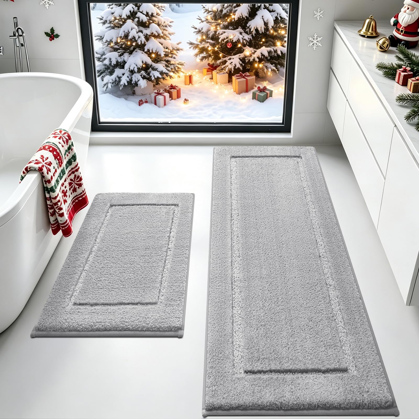 IM HOME Gray Bathroom Rugs Sets 2 Piece, Ultra Soft Plush Fluffy Microfiber Absorbent Bath Mat, Non-Slip Backing, Machine Washable Rug for Bathroom, Tub and Shower (24"x17" + 48"x20", Grey)