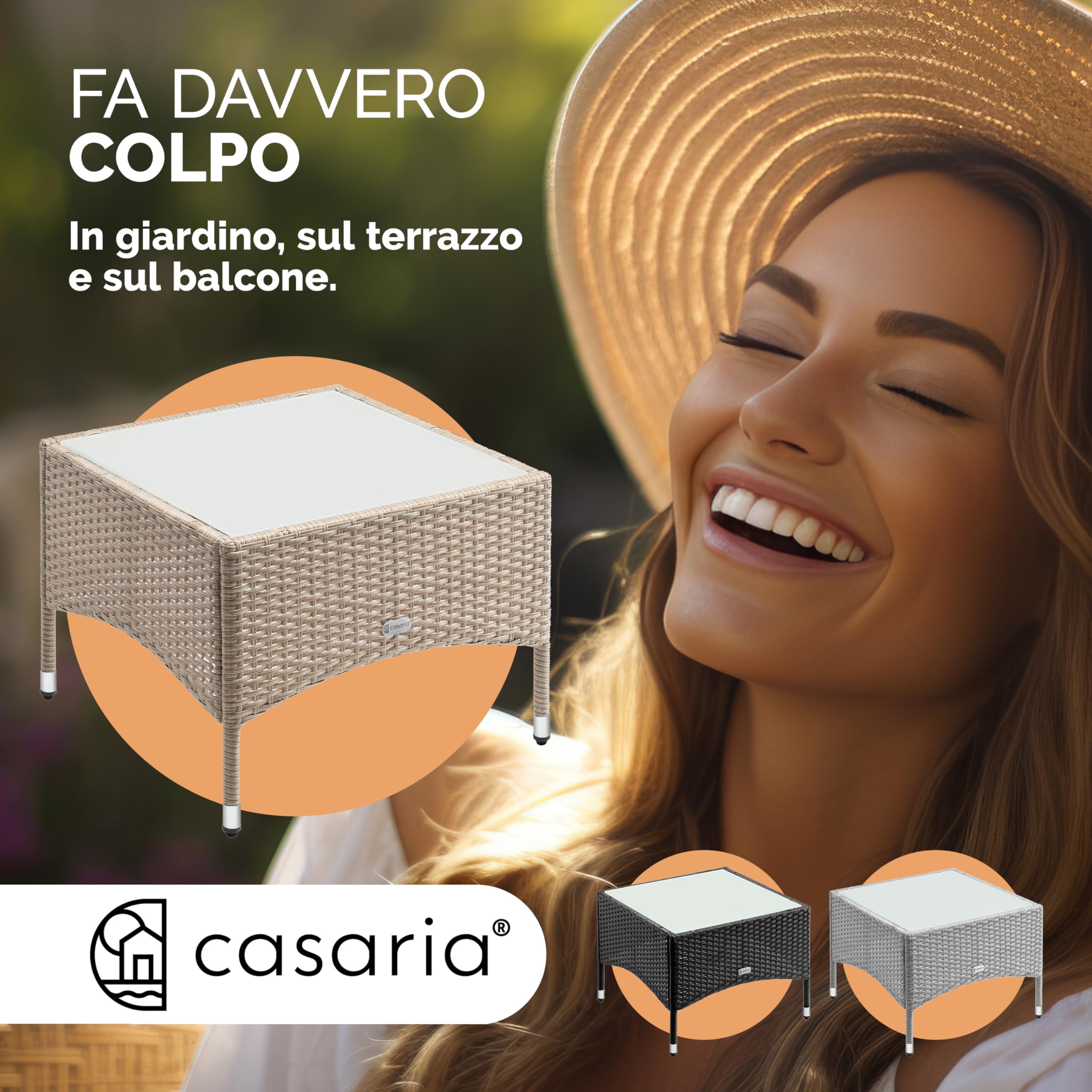 Casaria Tavolino da Giardino Esterno in Polyrattan 58x58x42cm Tavolo Basso da Caffè Quadrato Vetro