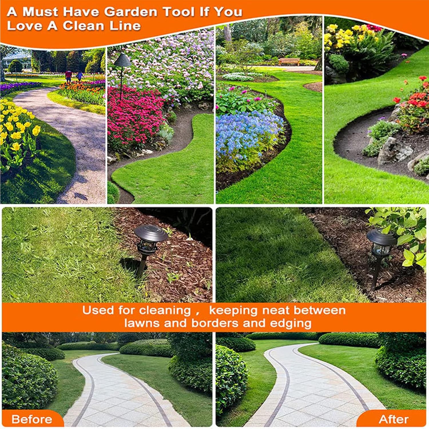 Manual Lawn Edger with Saw Tooth Blade, Half Moon Edger Lawn Tool with T Grip Handle for Edging Along Sidewalks, Driveways, Flower Beds, and Gardens