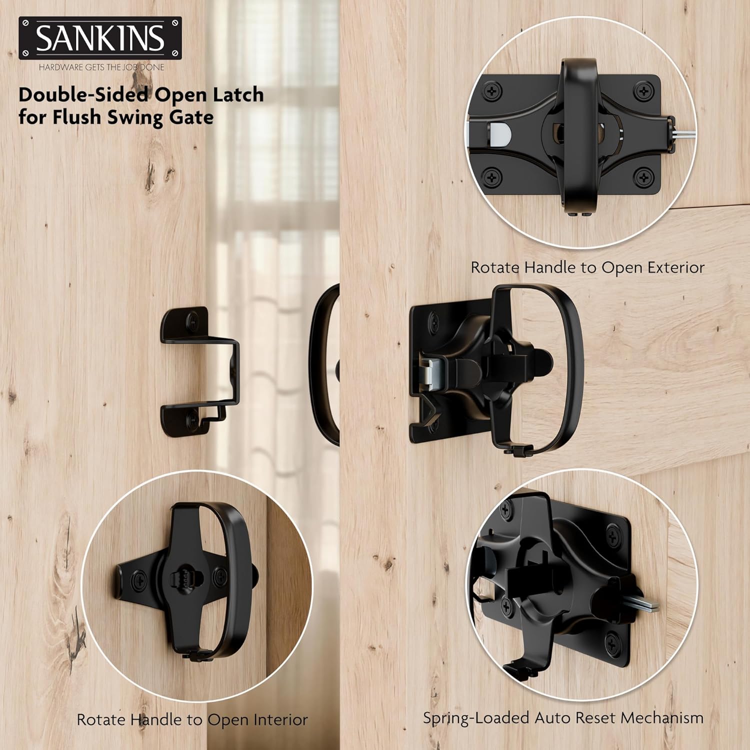 Swinging Shed Door Latch, Barn Door Latch for Interior & Exterior, Heavy Duty Gate Door Latch Shed Door Handle, Double Sided Gate Latch for Wooden Fence, Shed Door, Vinyl, Metal Gates