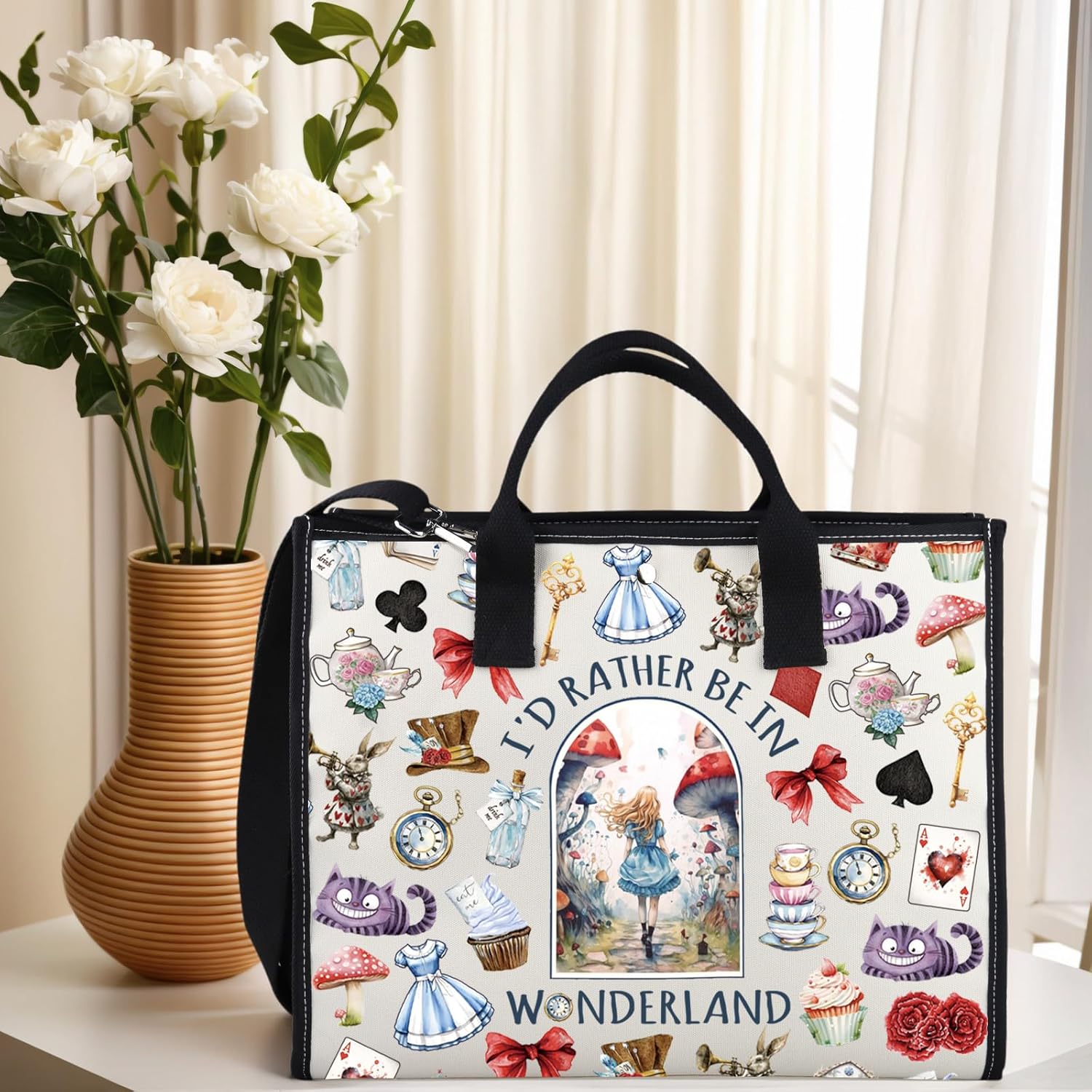 Magic Cartoon Movie Inspired Gift Alice Fans Gift I'D Rather Be In Wonder land Fairy Tale Tote Bag