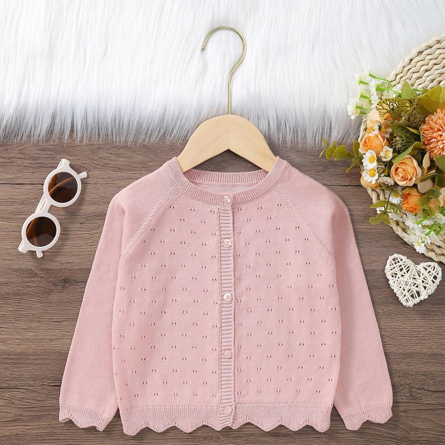 Toddler Baby Boy Girl Cardigan Sweater Scallop Trim Knitted Outwear