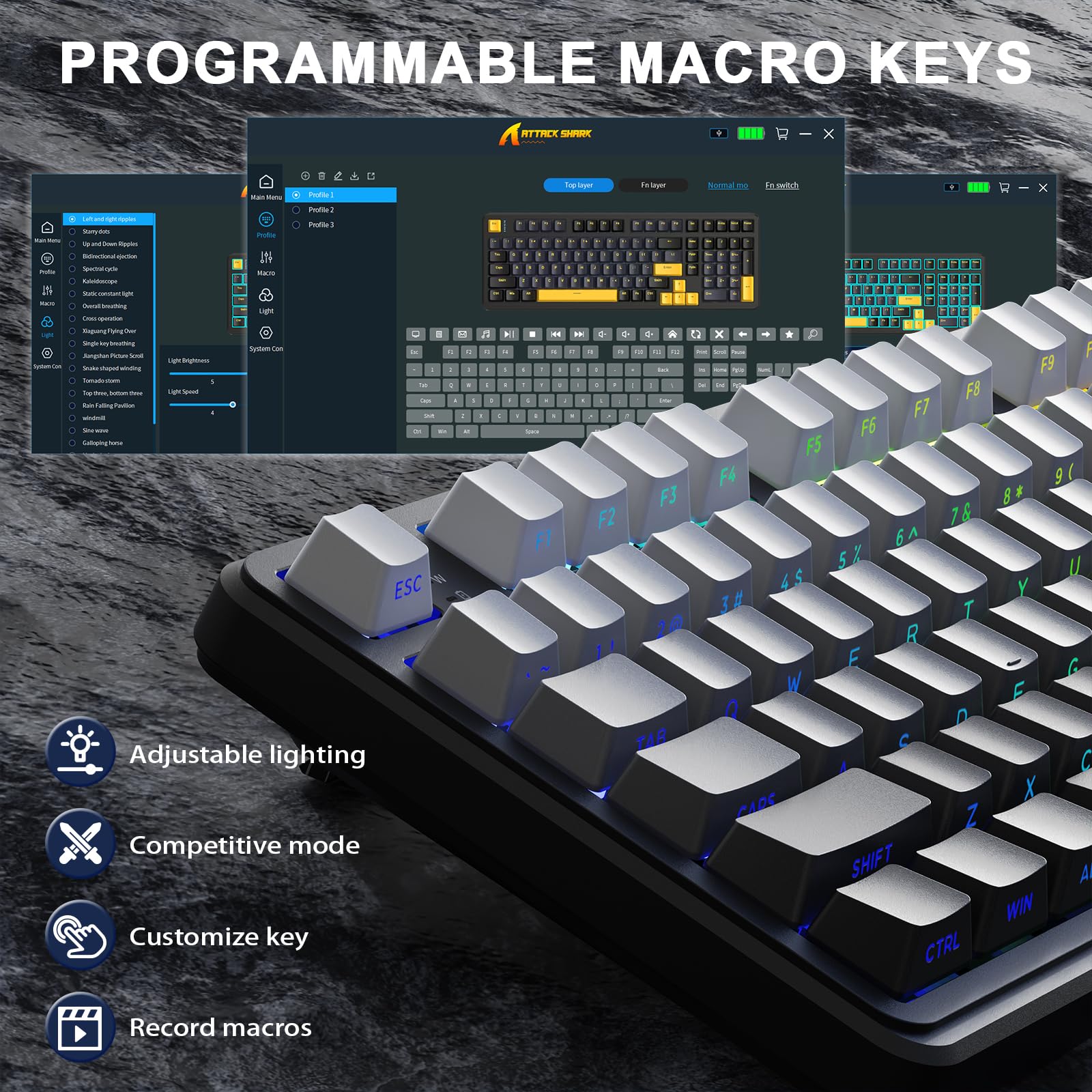 MAMBASNAKE x Attack Shark X98 bezprzewodowa mechaniczna klawiatura do gier Gasket 102 klawisze z kablem spiralnym, 2,4 G/BT/USB-C, wymienny przełącznik liniowy, RGB, NKRO (czarny gradient)
