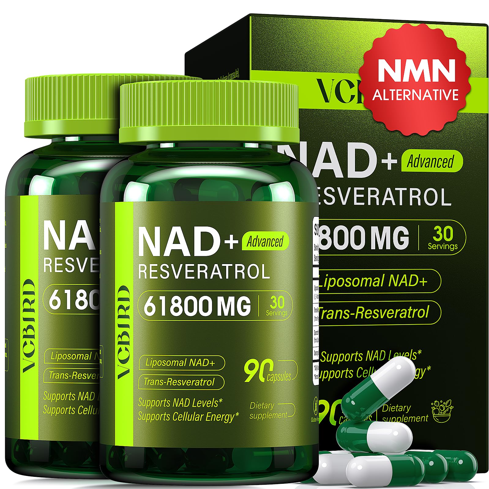 Nad Resveratrol Supplement 1200mg Per Serving – Liposomal Nad+ Resveratrol for Women & Men – High Purity 1200mg Nad+ Supplement for Energy & Healthy Aging, Resveratrol, Quercetin, 90 Counts, 2Pack Nad with Quercetin 90 Count (Pack of 2)