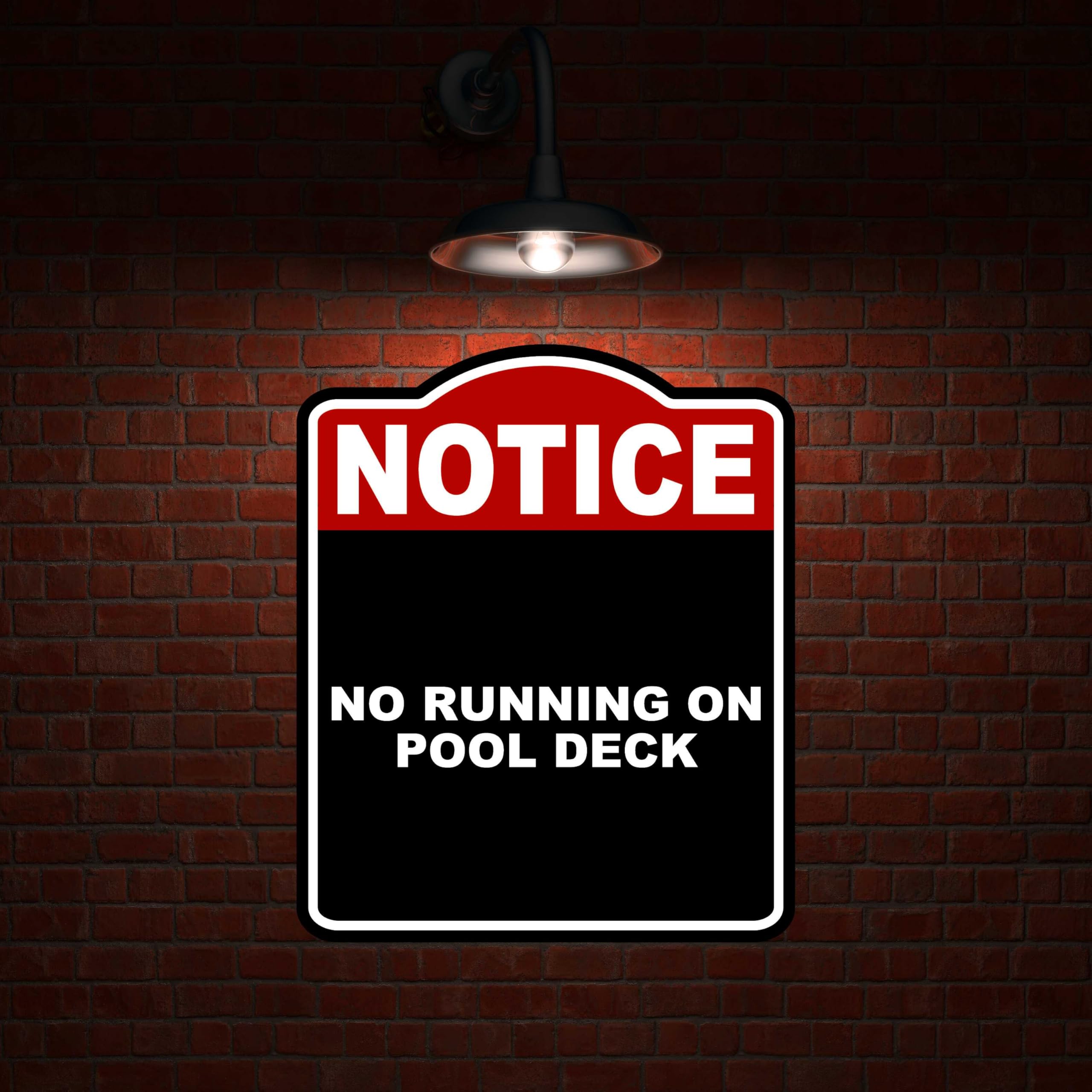 NO RUNNING ON POOL DECK Notice Red Black Aluminum Composite Sign 15 x 18 inches