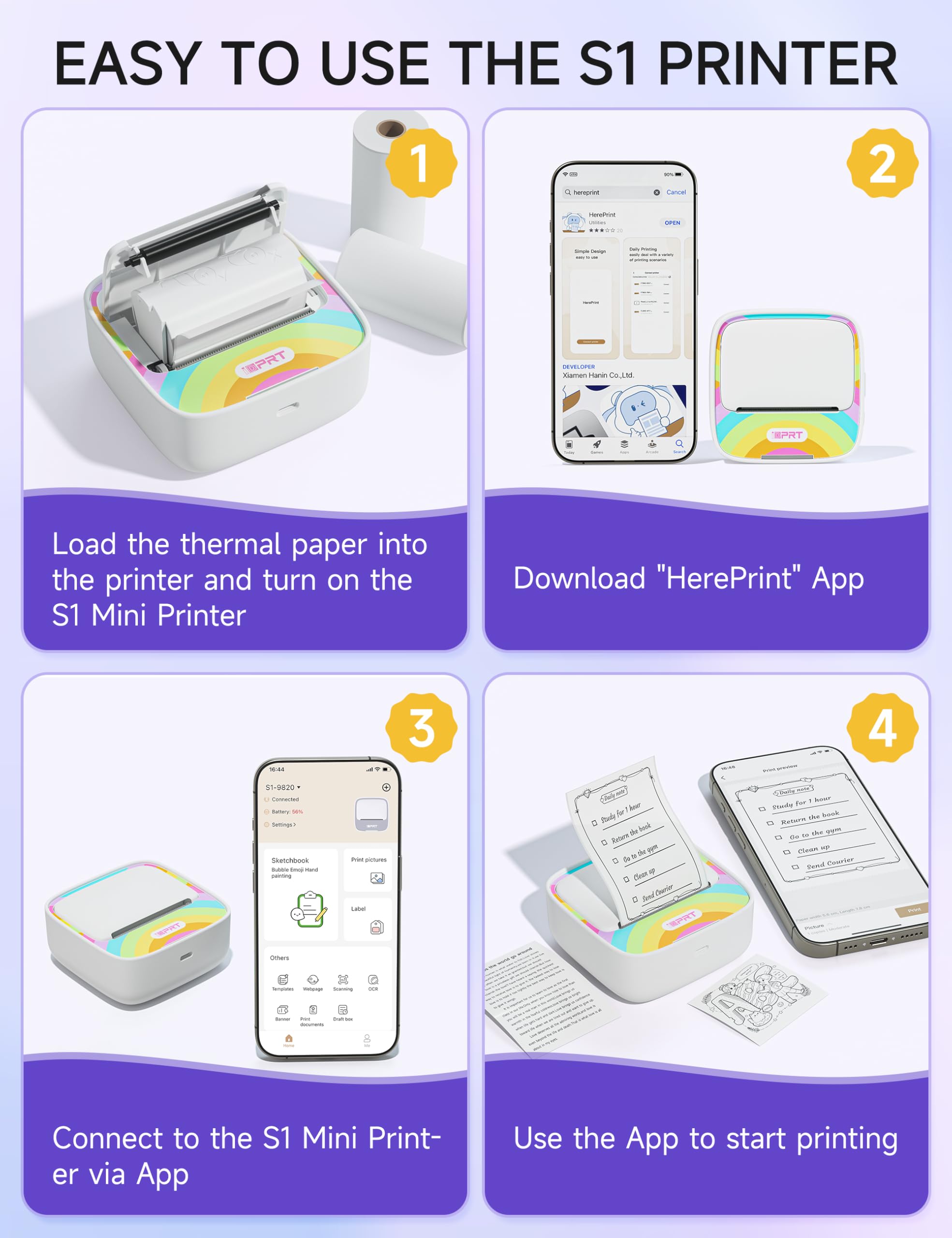 iDPRT Sticker Printer, Portable Sticker Maker Machine, Mini Inkless Bluetooth Thermal Printer for iPhone & Android, Pocket Printer for Labels, Barcodes, DIY Journaling, Kids Gift, Gray: Multicoloured