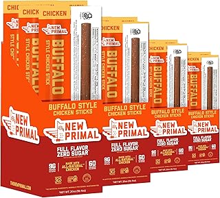 New Primal Buffalo Chicken Sticks, Keto, Gluten Free Healthy Snacks, Sugar Free Low Carb High Protein, Jerky Meat Stick, 9g Protein, 80 Pack